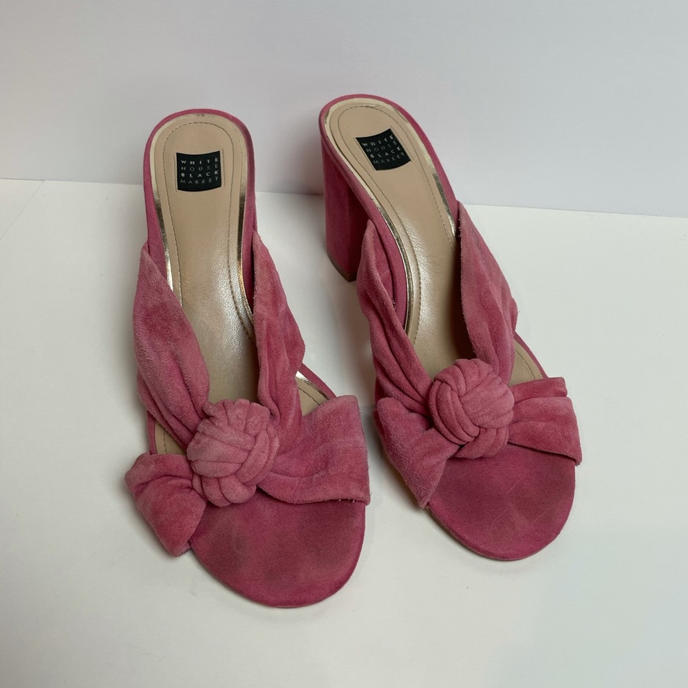 White House Black Market Pink Suede Knot Heels